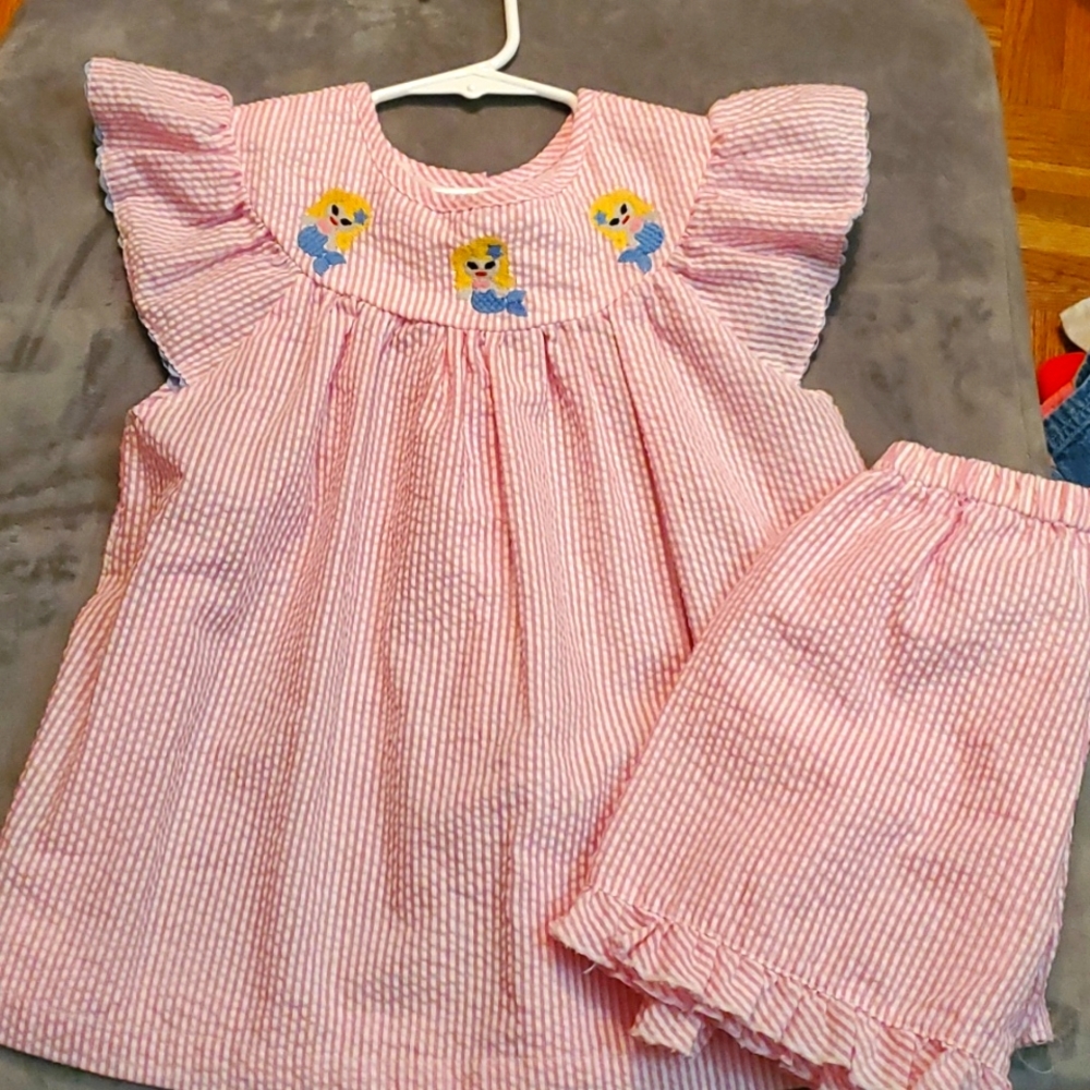 Lil Cactus Smocked set with Mermaids